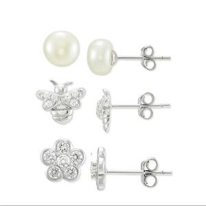 Giani Bernini 3pc set Cultured Freshwater Pearl&Cubic Zirconia Stud Earrings